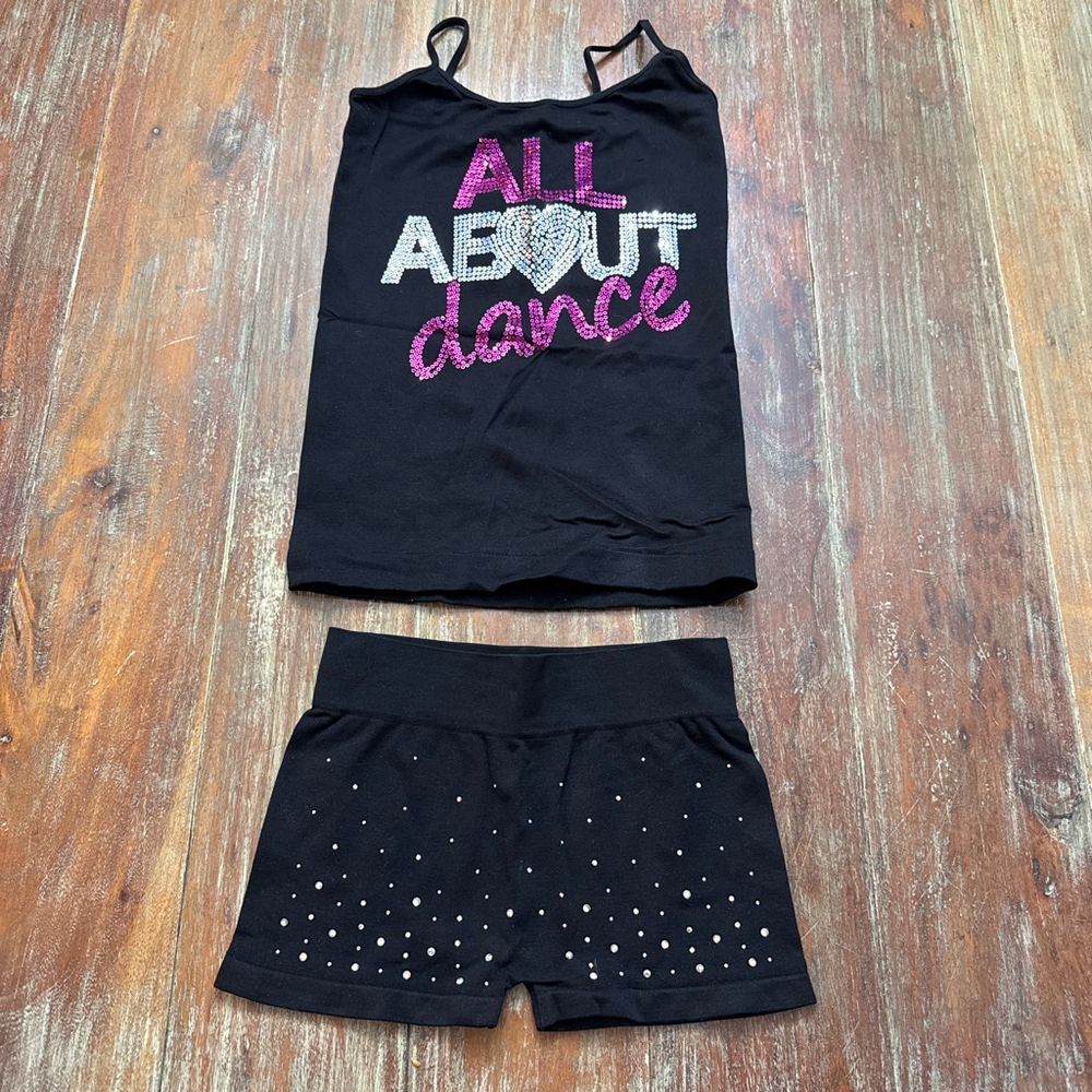 Kurve Dance Outfit One Size Black Pink Sequin “All About Dance” Rhinestones